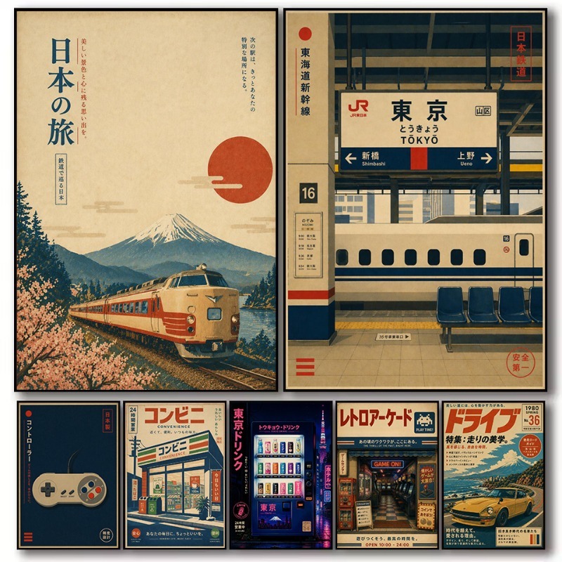 Japanese Traditional Lifestyle - Poster Vintage Giapponese Stile Stazione Ferroviaria