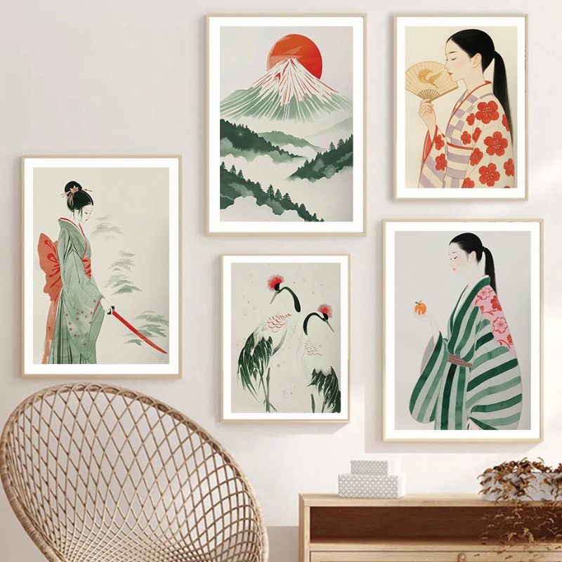 Japanese Traditional Lifestyle - Monte Fuji & Crane Stampa da